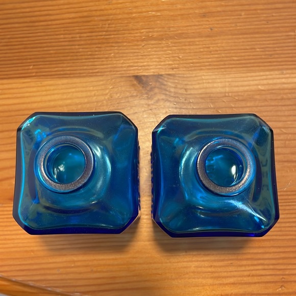 RARE! Wheaton NJ Daniel Webster Recorder Blue Glass Inkwell Bottles (pair of 2) - Picture 5 of 8